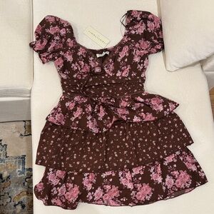 NWT Floral Brown and Pink Dress